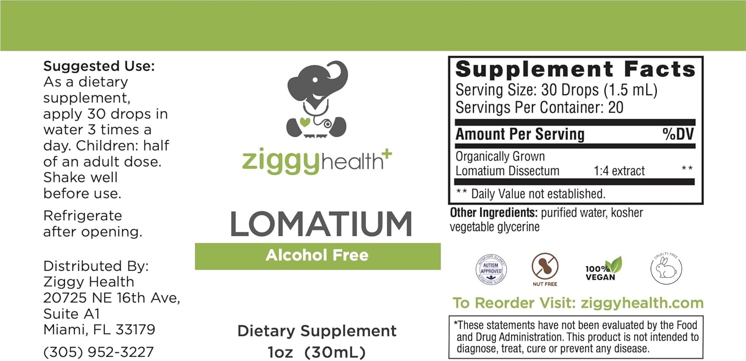 Ziggy Health Organic Lomatium Root Extract Drops - Alcohol-Free Liquid Tincture for Immune & Lung Support - Gluten-Free Herbal Supplement - 1oz