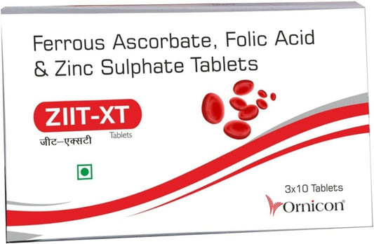 ZIIT XT Iron, Folic Acid, and Zinc Supplement for Women and Men - Pack of 90 Tablets