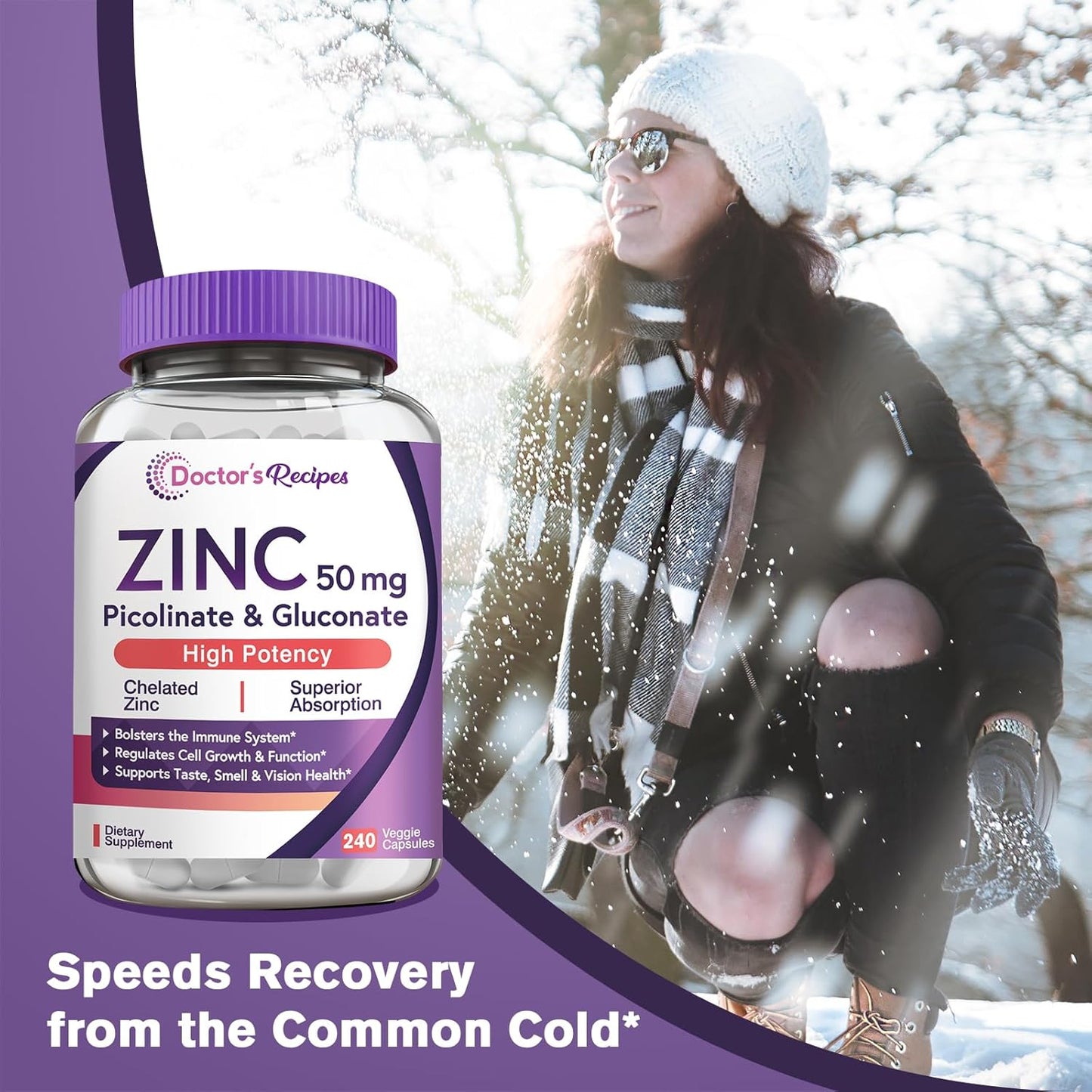 Zinc 50mg Capsules for Immune Defense, DNA & Protein Formation, Cell Growth - Non-GMO, 240 Veggie Capsules