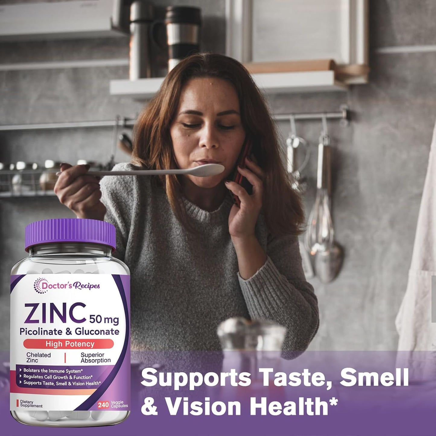 Zinc 50mg Capsules for Immune Defense, DNA & Protein Formation, Cell Growth - Non-GMO, 240 Veggie Capsules