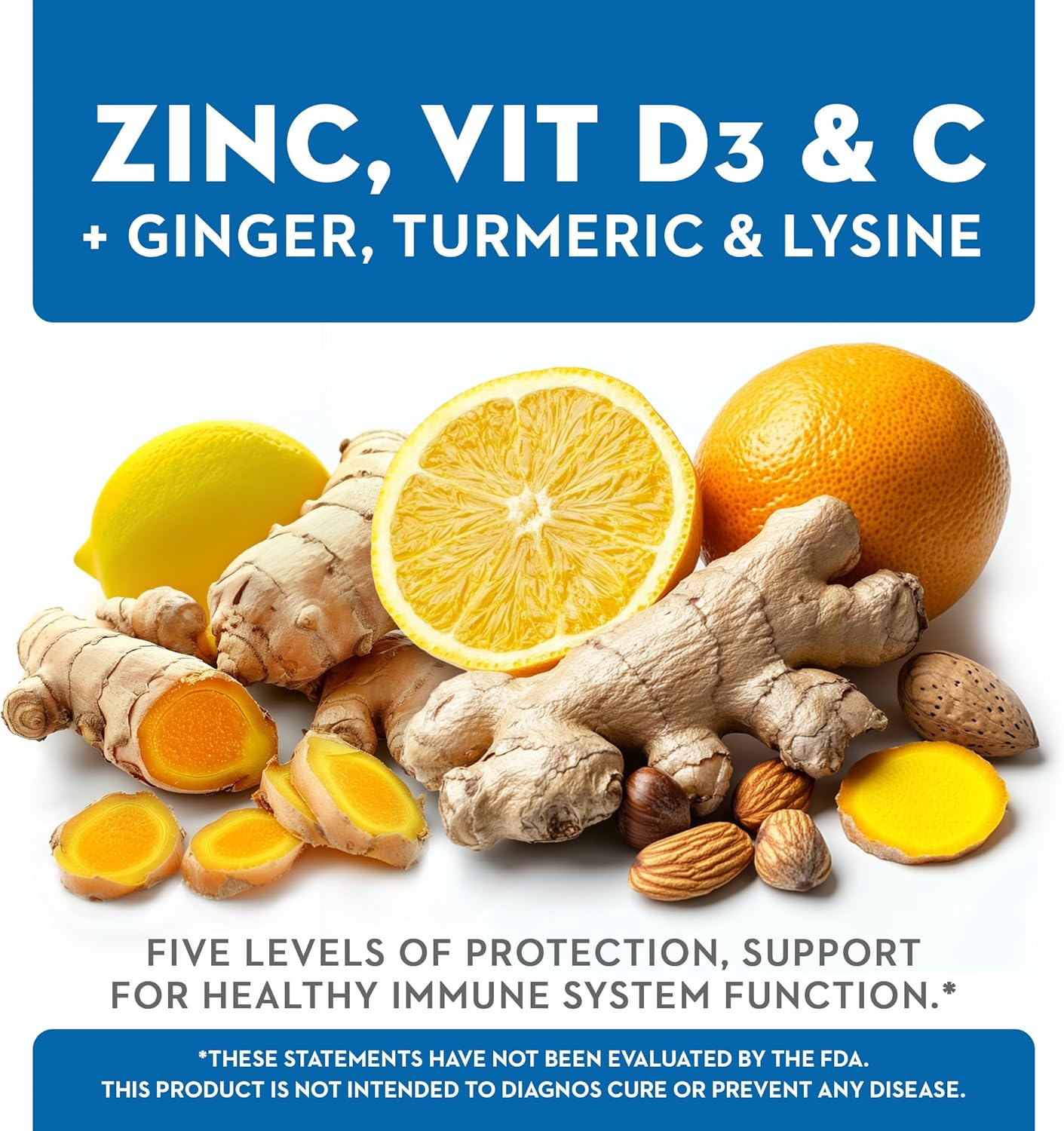 Zinc Complex 50mg with Vitamin D3 250mcg and Vitamin C 500mg Vegetarian Capsules - Immune Support Supplement with Ginger, Lysine, and Turmeric - 120 Servings