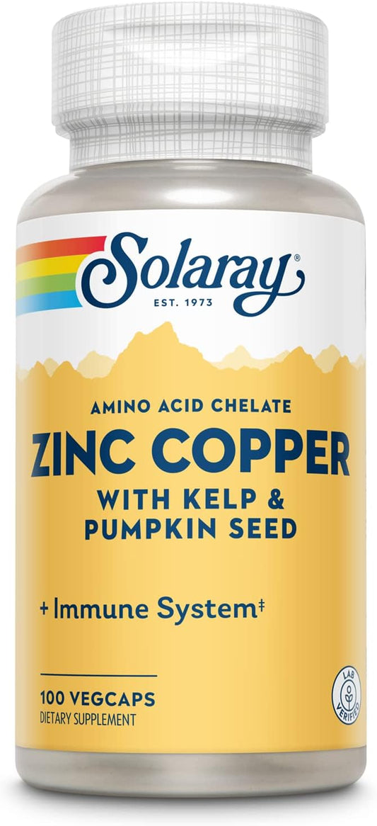 Zinc Copper Amino Acid Chelate Supplement - Immune Support with Chelated Zinc 50mg - Bone, Skin, Heart, and Thyroid Health - Iodine from Kelp, 60-Day Guarantee - 100 Servings, 100 VegCaps
