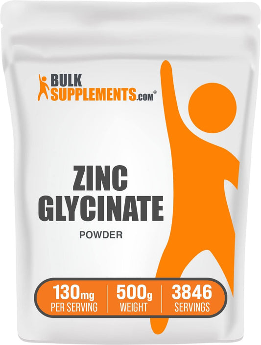Zinc Glycinate Powder Supplement - 40mg Zinc per Serving, Immune Support, Gluten Free - 500g (1.1 lbs) Pack for Sale