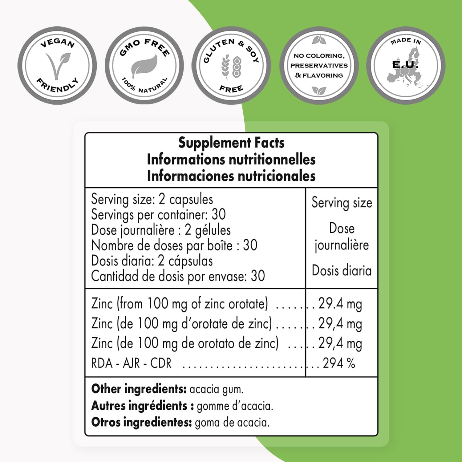 Zinc Orotate Supplement 100mg - Immune Support & Energy Booster - Skin Health - Non-GMO - 60 Vegetarian Capsules