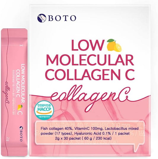 ZIOSTAND BOTO Low Collagen C Powder Supplement with Hyaluronic Acid and Vitamin - Lemon Flavored - 30 Day Supply