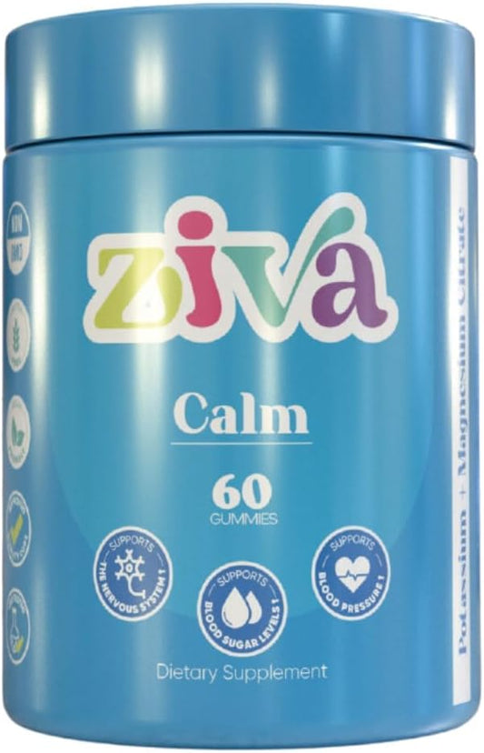 ZIVA Calm 60 Gummies with Potassium Citrate and Magnesium Citrate - Top Potassium Supplement for Relaxation
