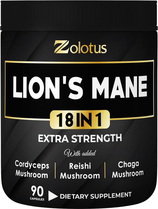 Zolotus Lions Mane Mushroom Capsules with Cordeyceps, Elderberry, Ginkgo Biloba, Bacopa - 60 Count