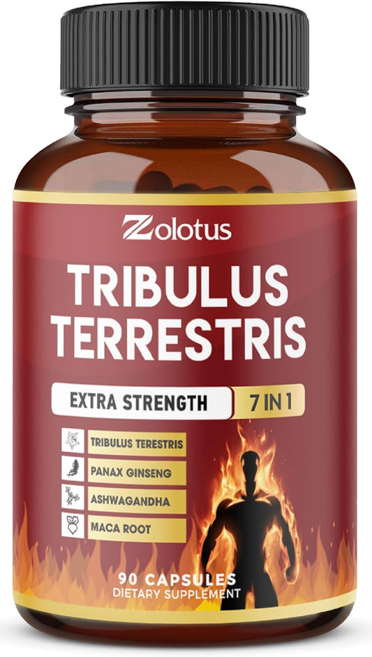 Zolotus Tribulus Terrestris Capsules with Ashwagandha, Panax Ginseng, Saw Palmetto, Maca, Shilajit - 90 Capsules - 3 Month Supply - Herbal Supplement