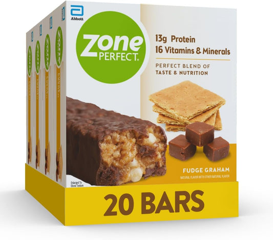 ZonePerfect Protein Bars, Fudge Graham Flavor, 20 Bars, 13g Protein, 16 Vitamins & Minerals - Protein Snack
