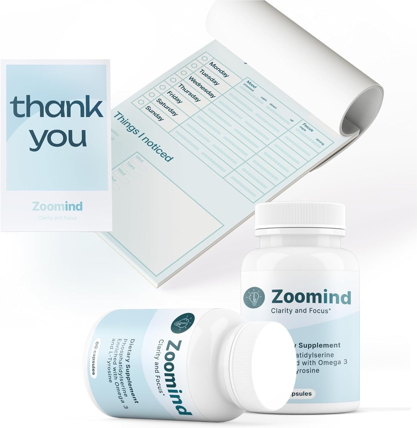 Zoomind Dietary Supplement - Omega-3, Phosphatidylserine, L-Tyrosine for Brain Clarity and Focus, 60 Capsules