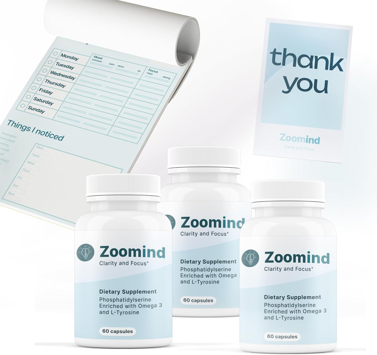 Zoomind Dietary Supplement - Omega-3, Phosphatidylserine, L-Tyrosine for Brain Clarity and Focus, 60 Capsules