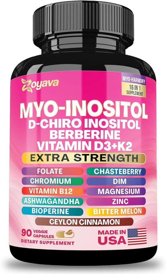 Zoyava Myo-Inositol Supplement with Berberine, Folate, Ashwagandha - 90 Capsules