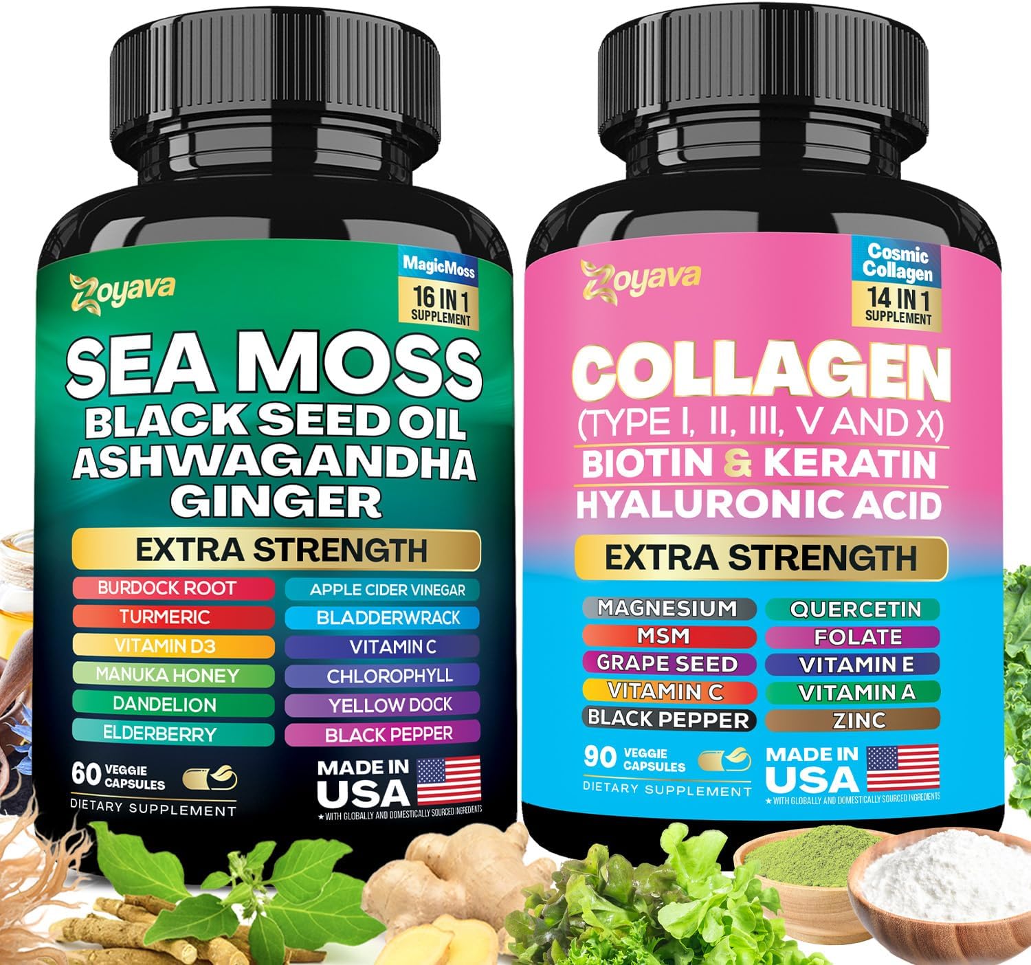 Zoyava Radiant Wellness Bundle with Sea Moss, Black Seed Oil, Ashwagandha, Turmeric, and More