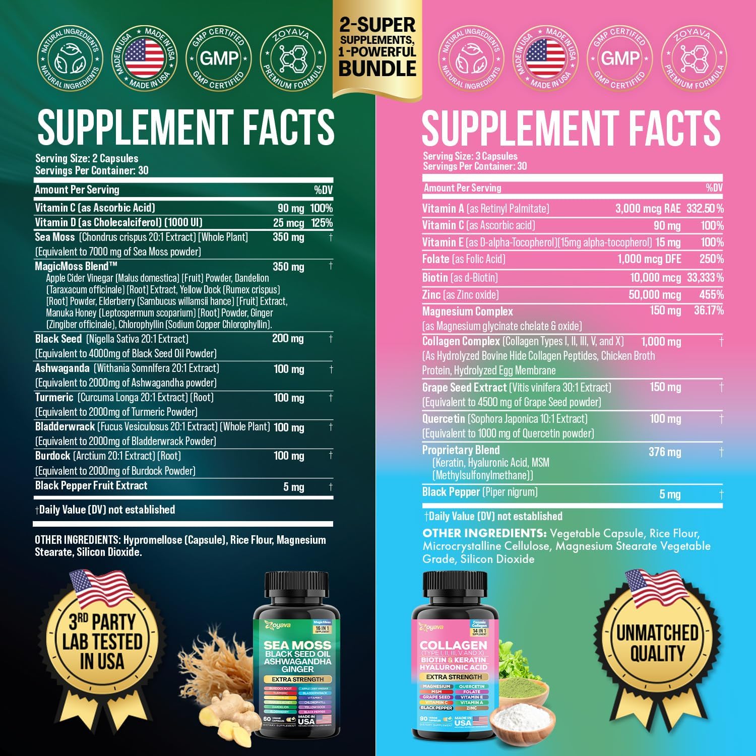 Zoyava Radiant Wellness Bundle with Sea Moss, Black Seed Oil, Ashwagandha, Turmeric, and More