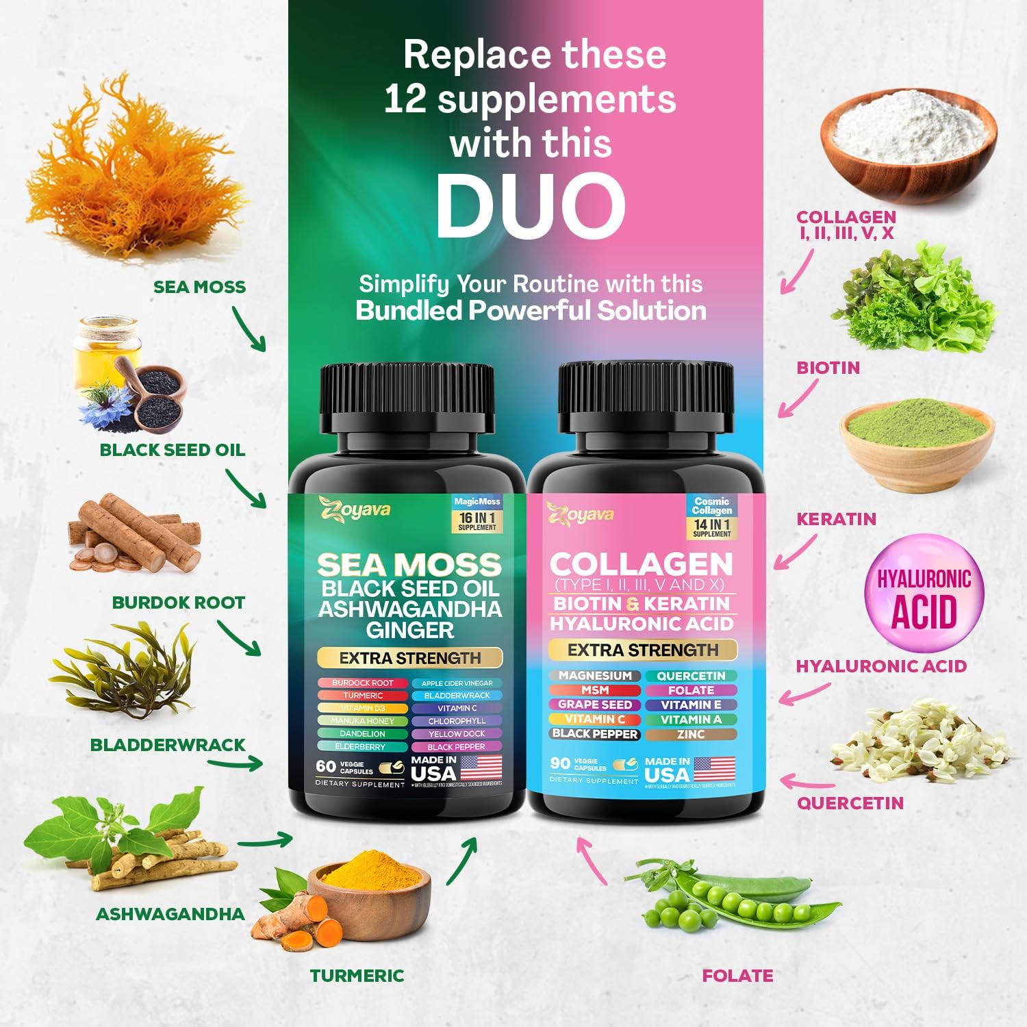 Zoyava Radiant Wellness Bundle with Sea Moss, Black Seed Oil, Ashwagandha, Turmeric, and More
