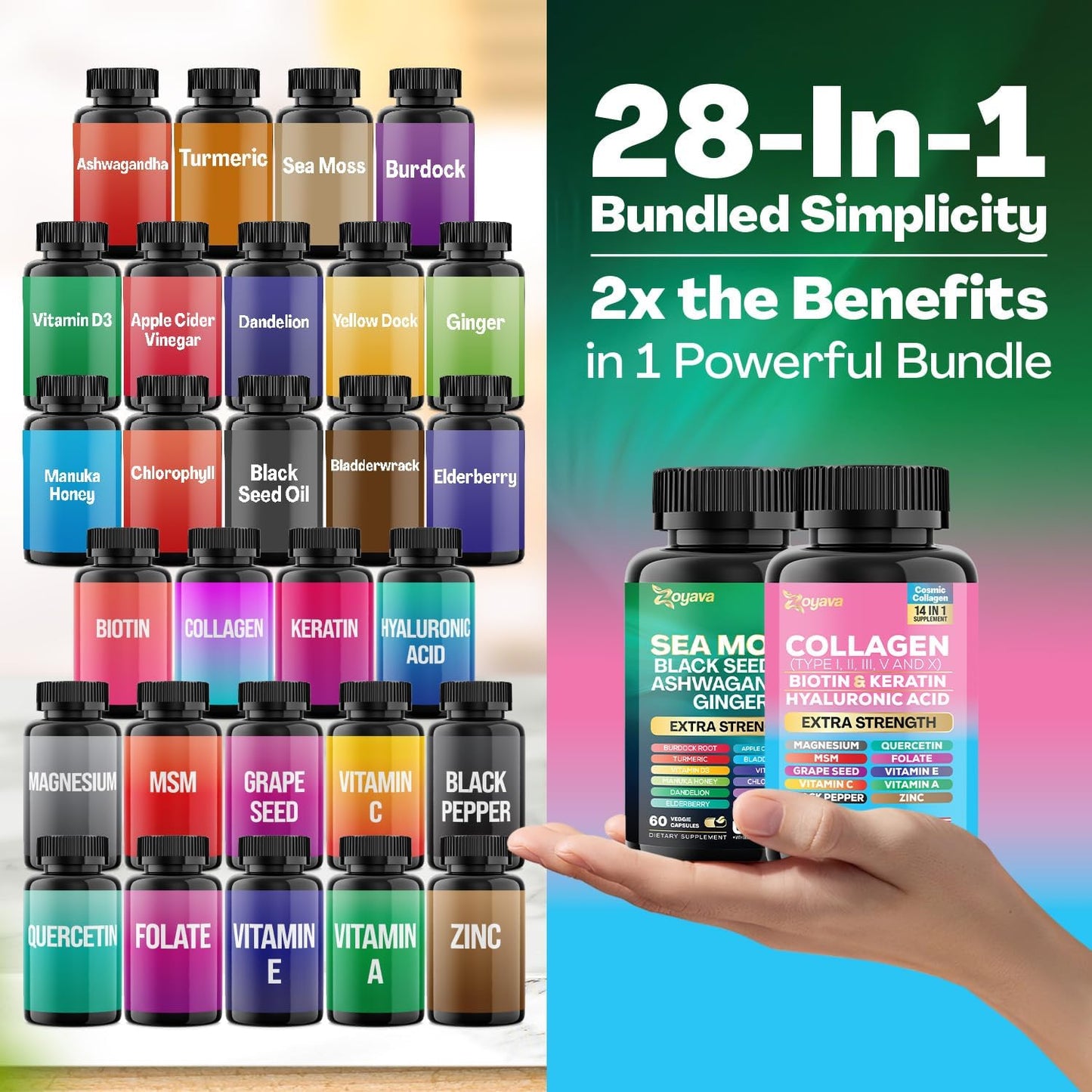 Zoyava Radiant Wellness Bundle with Sea Moss, Black Seed Oil, Ashwagandha, Turmeric, and More