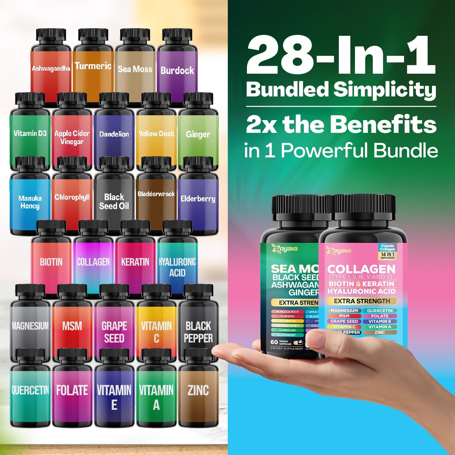 Zoyava Radiant Wellness Bundle with Sea Moss, Black Seed Oil, Ashwagandha, Turmeric, and More
