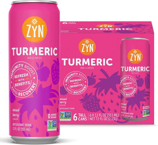 ZYN Mixed Berry Turmeric Wellness Drink 6-Pack - Sugar-Free, Low Carb, Low Calorie with Black Pepper - Clean Alternative